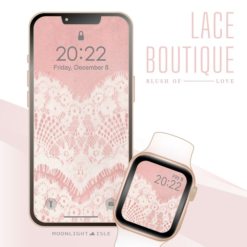 Lace Boutique |蜜桃色浪漫古典蕾丝花边手机+表面壁纸组| 数位