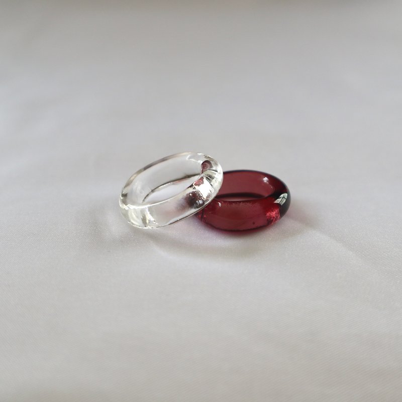 2個セット ボルドー ダブルガラス リング  bordeaux glass ring - 戒指 - 玻璃 红色