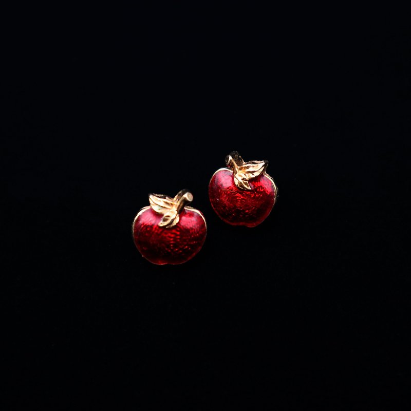 南瓜Vintage。 复古 Avon 金红 苹果 针式 耳环 - 耳环/耳夹 - 其他材质 红色