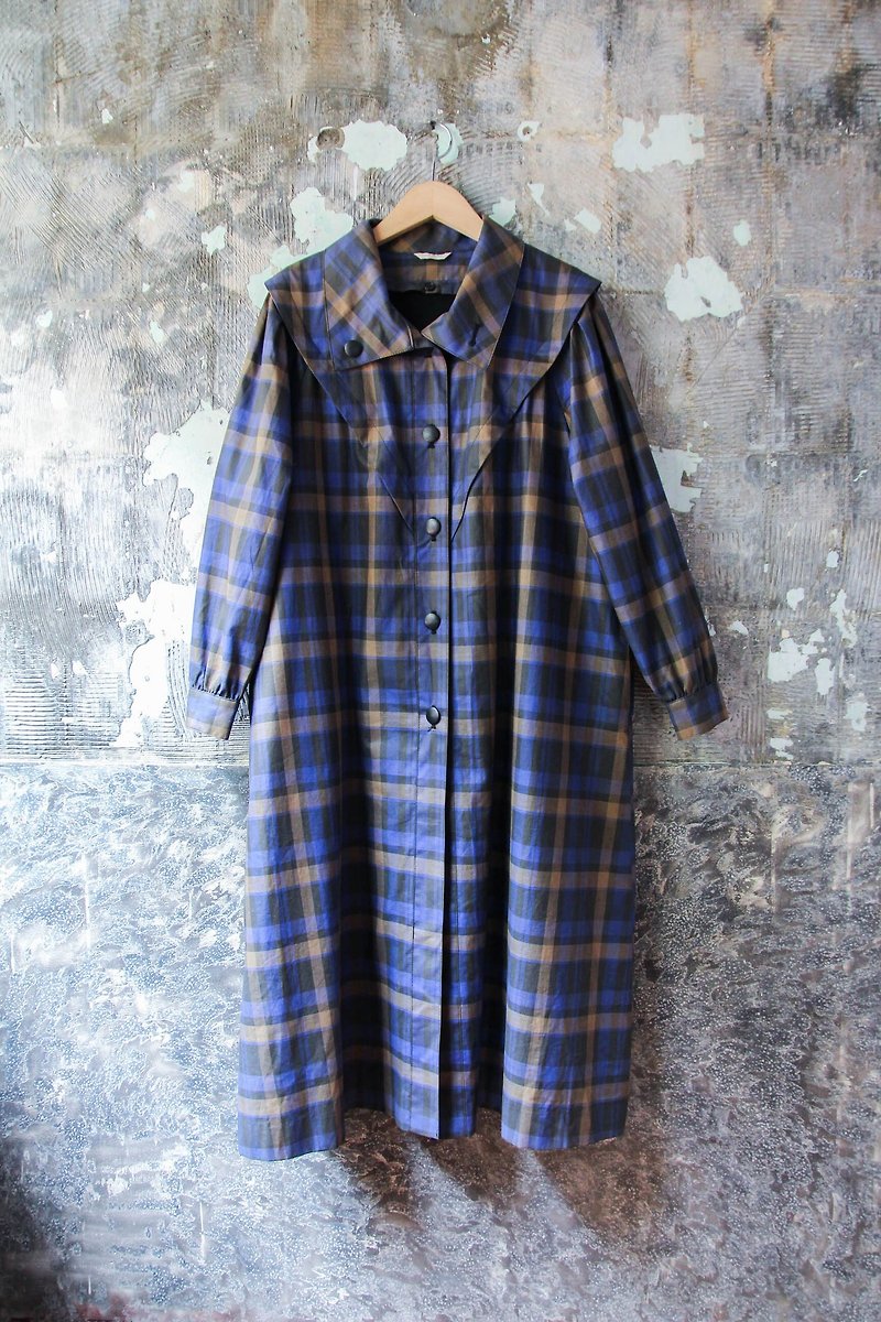 袅袅百货公司-Vintage 日本制格子风衣外套 复古着 - 女装西装外套/风衣 - 其他材质 