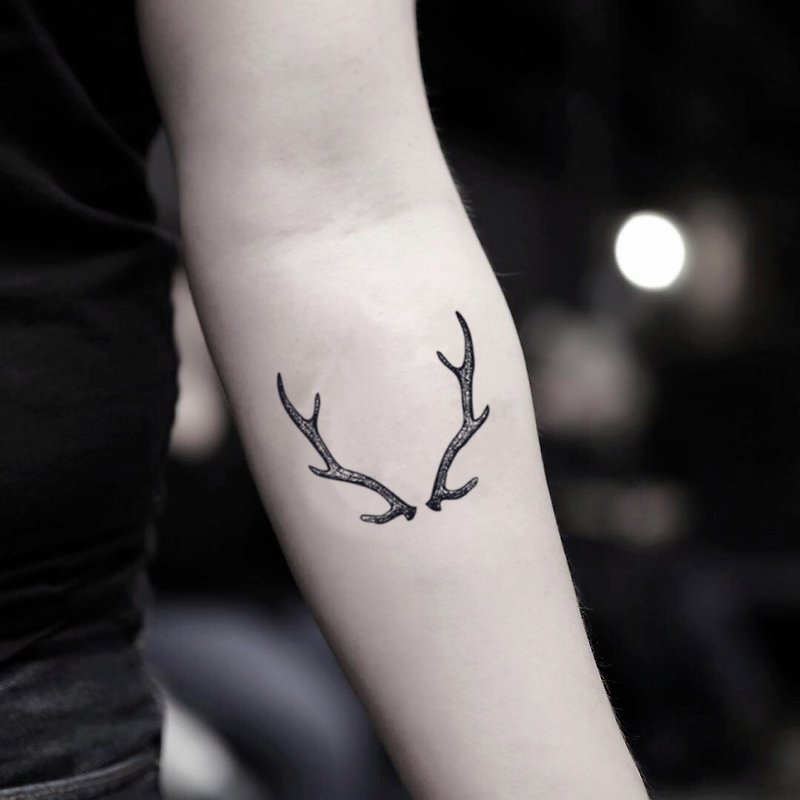 纸 纹身贴 黑色 - OhMyTat 鹿茸角 Deer Antler 刺青图案纹身贴纸 (2 张)