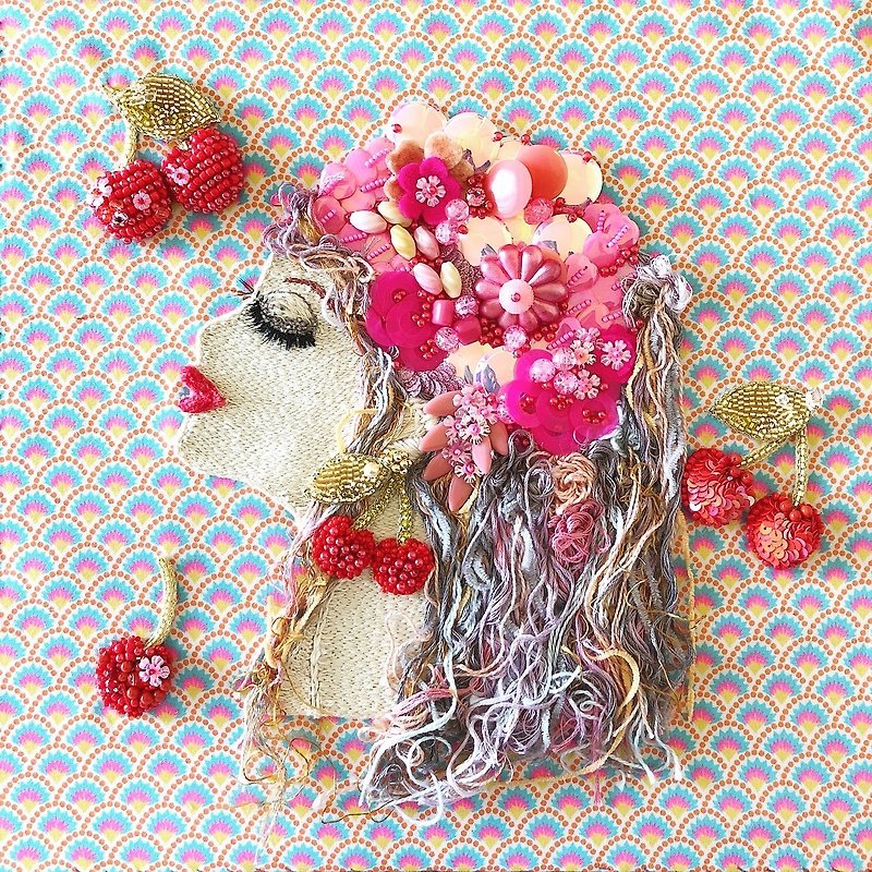 Cherry    刺繍 ビーズ ハンドメイド embroidery オートクチュール刺繍 - 其他 - 绣线 红色