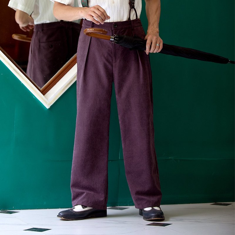 SOARIN独立复古抗皱肌理纹直筒休闲西装裤-紫色/长裤(222F652) - 男士长裤 - 聚酯纤维 紫色