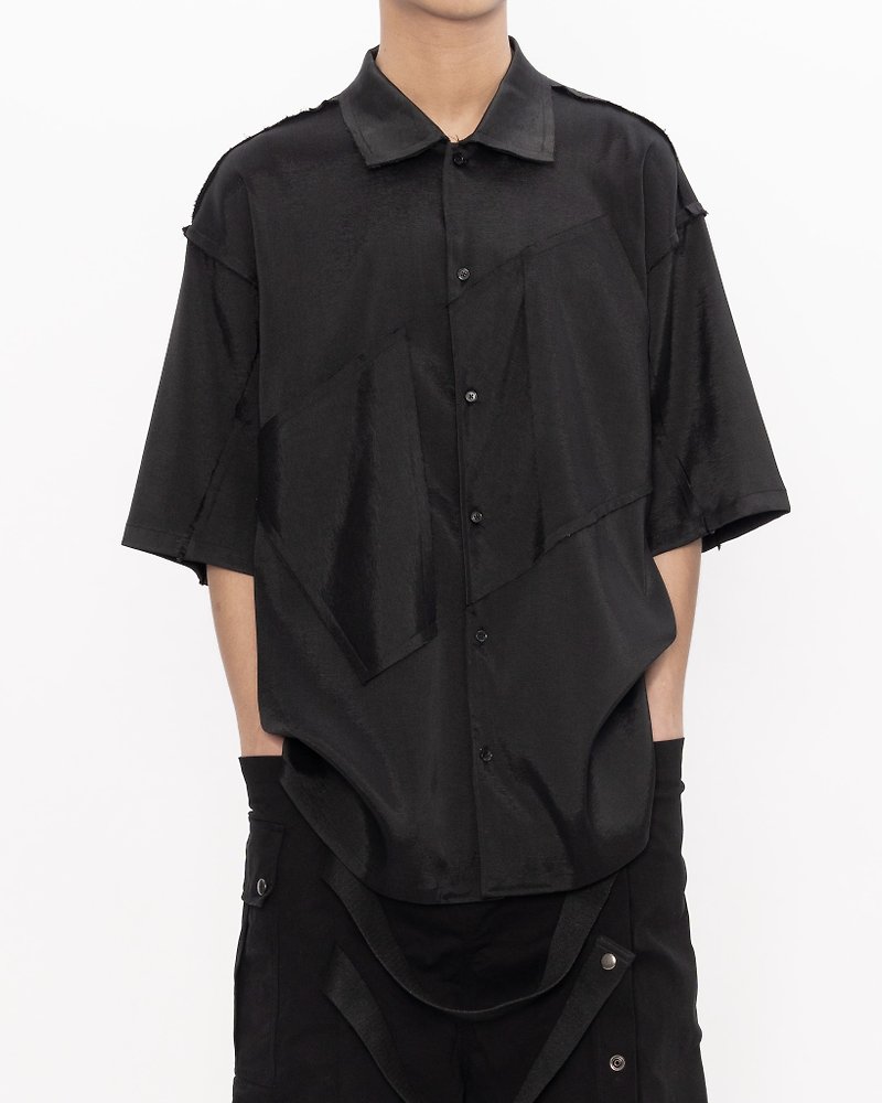 方形补丁衬衫 - 男装衬衫 - 聚酯纤维 黑色