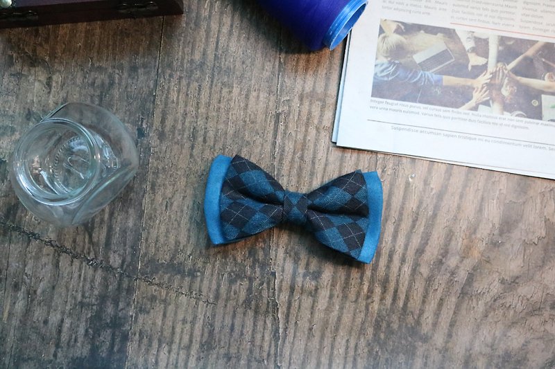 藍色英格蘭格子雙層領結英倫風蝴蝶結 - 领带/领带夹 - 聚酯纤维 多色