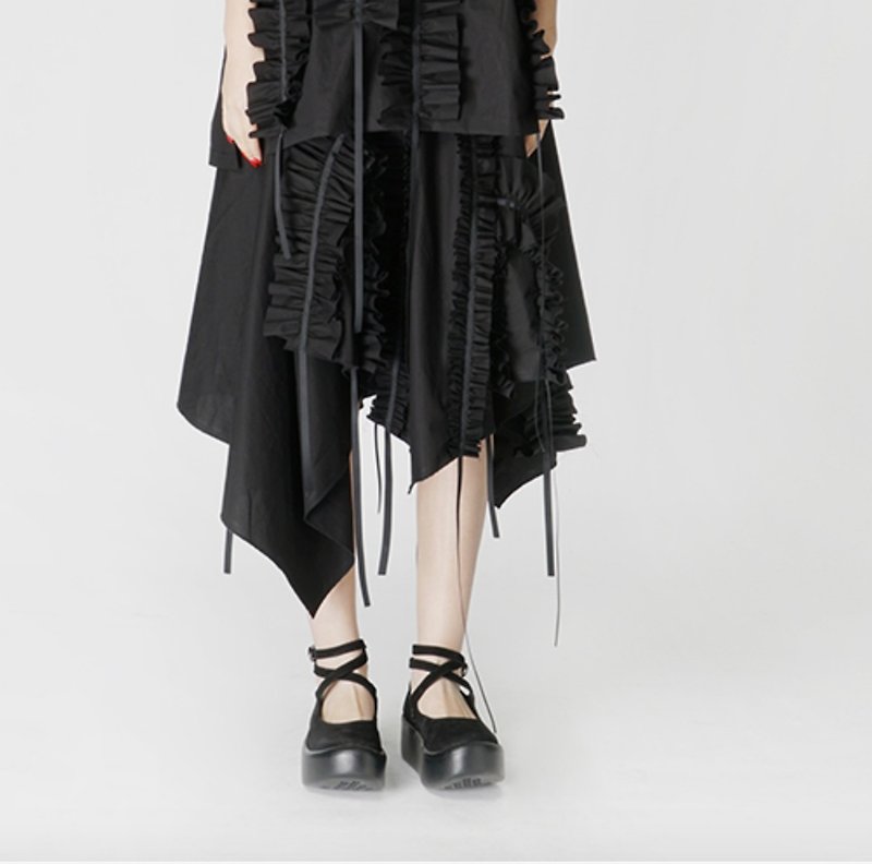 花边垂丝黑色半身裙 - imakokoni - 裙子 - 棉．麻 黑色