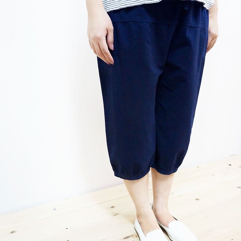 【柒伍八〇 x MIT】纯棉休闲6分裤（深蓝色） - 女装长裤 - 棉．麻 蓝色