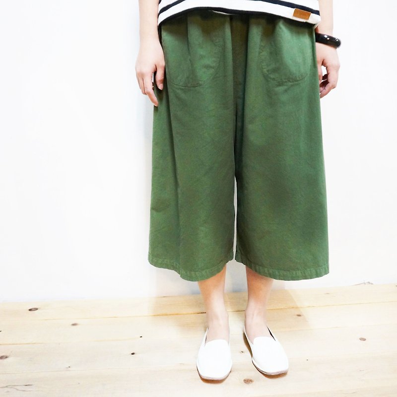 舒适纯棉七分宽管裤/绿色 - 女装长裤 - 棉．麻 绿色