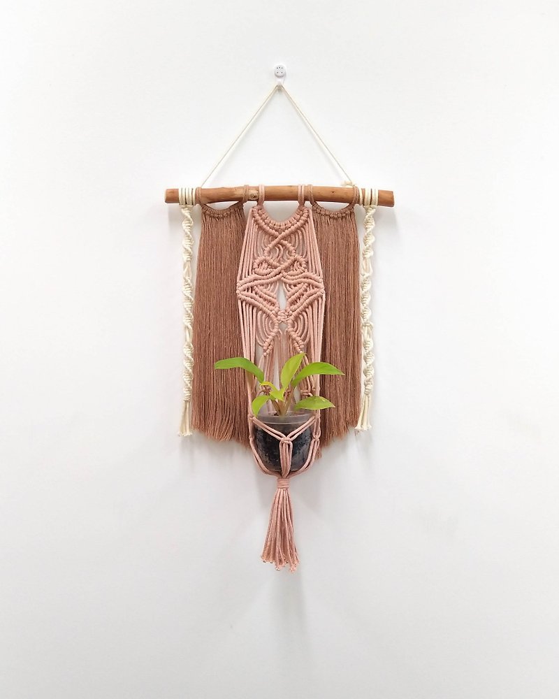 Macrame Plant Hanger 手工编织植物盆栽吊挂网【大地啡粉】 - 墙贴/壁贴 - 棉．麻 粉红色