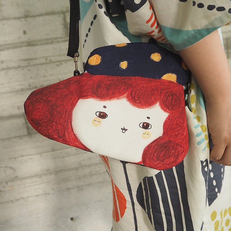 画家帽包子小姐斜挎包小背包手绘包手工制作交换礼物 - 侧背包/斜挎包 - 棉．麻 红色