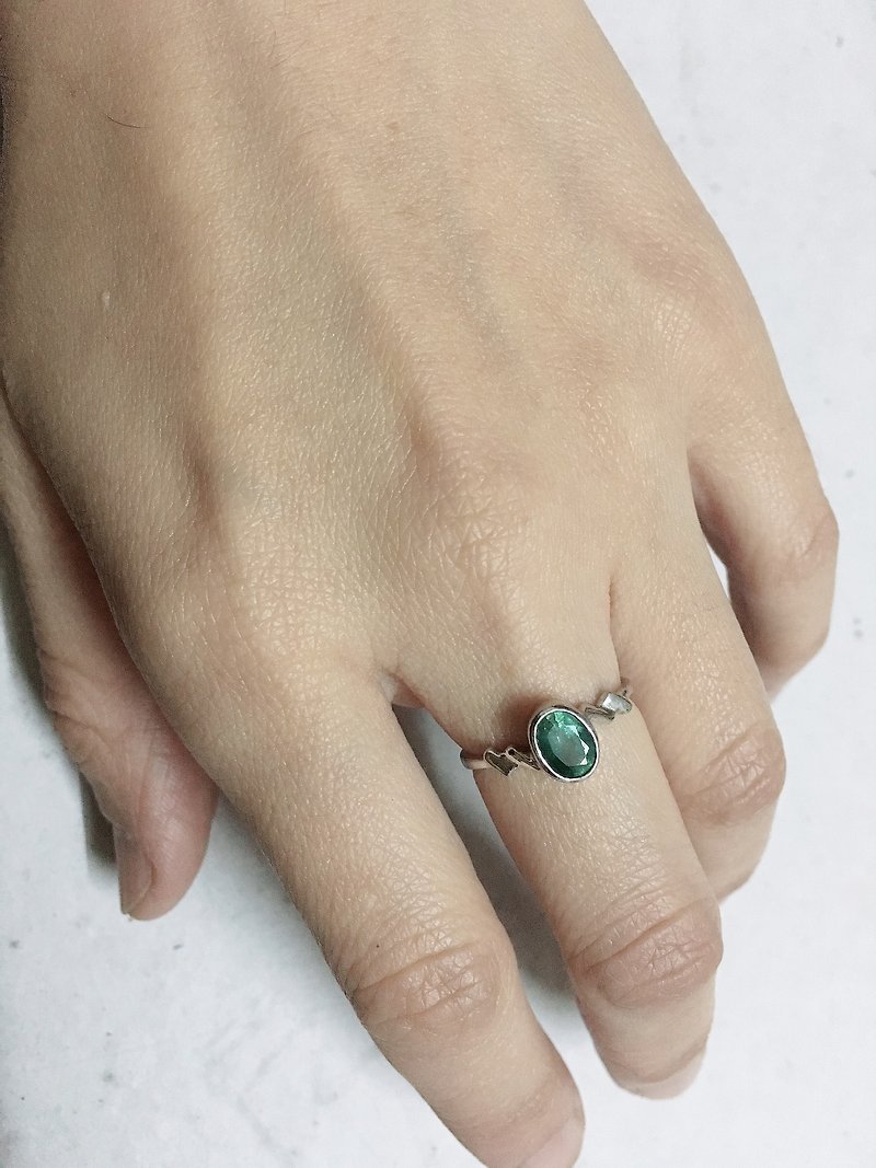 切面 祖母绿 戒指 尼泊尔 手工制 925纯银 - 戒指 - 宝石 