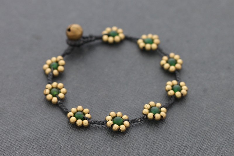 雏菊深绿色玉辫子手工编织的黄铜 - 手链/手环 - 铜/黄铜 绿色