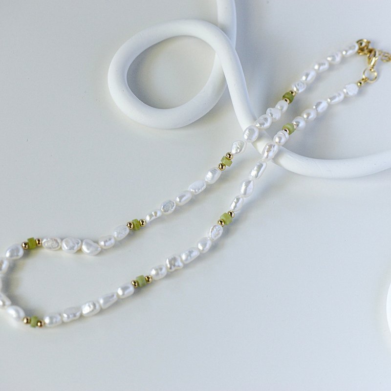 天然石淡水珍珠短项链 - 项链 - 珍珠 白色