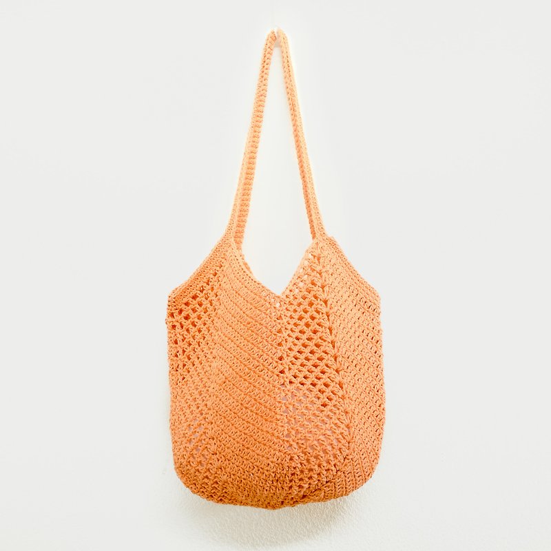 Crochet Bag | Bucket Bag - Apricot Color - 侧背包/斜挎包 - 棉．麻 橘色