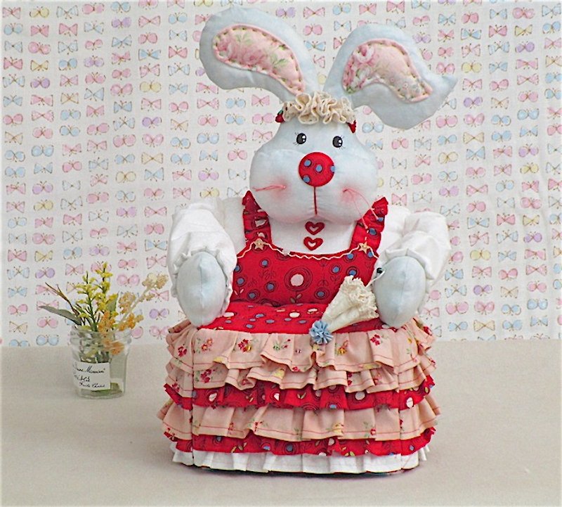 洋装兔面纸盒 轻巧包面纸套 - 纸巾盒 - 棉．麻 红色
