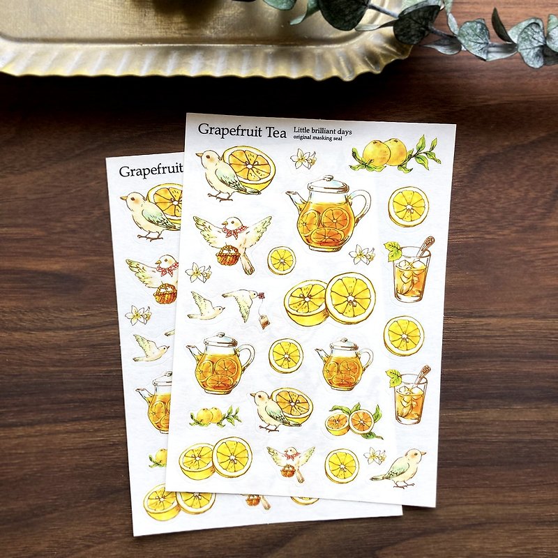 マスキングシール GrapefruitTea　グレープフルーツ レモン - 贴纸 - 纸 黄色