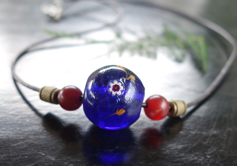Glass beads 清代凤眼琉璃珠 项链 老琉璃珠 老珠子 手工古董珠子 - 项链 - 玻璃 多色