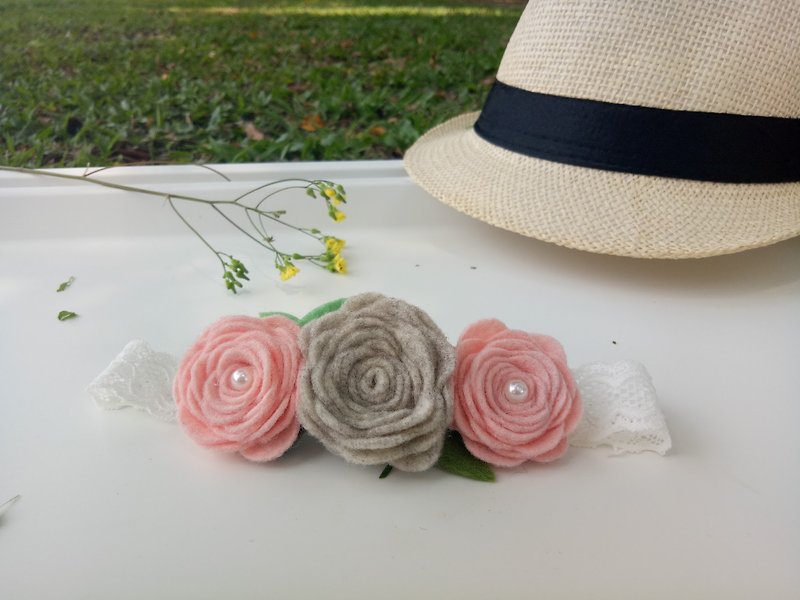 【浅粉玫瑰与浅灰的相遇】宝宝发带 - 婴儿帽/发带 - 其他材质 粉红色