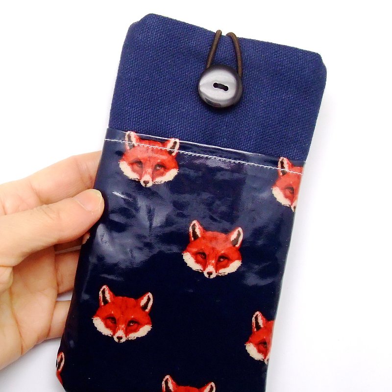 定制化电话包 手机袋 手机保护布套例如 iPhone 狐狸 (P-256) - 手机壳/手机套 - 棉．麻 蓝色