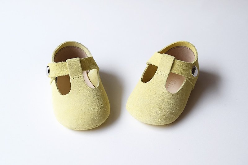 浅黄色婴儿鞋 0-6M 女宝宝礼物 弥月礼物 满月礼 新生儿礼盒 - 婴儿鞋 - 真皮 黄色