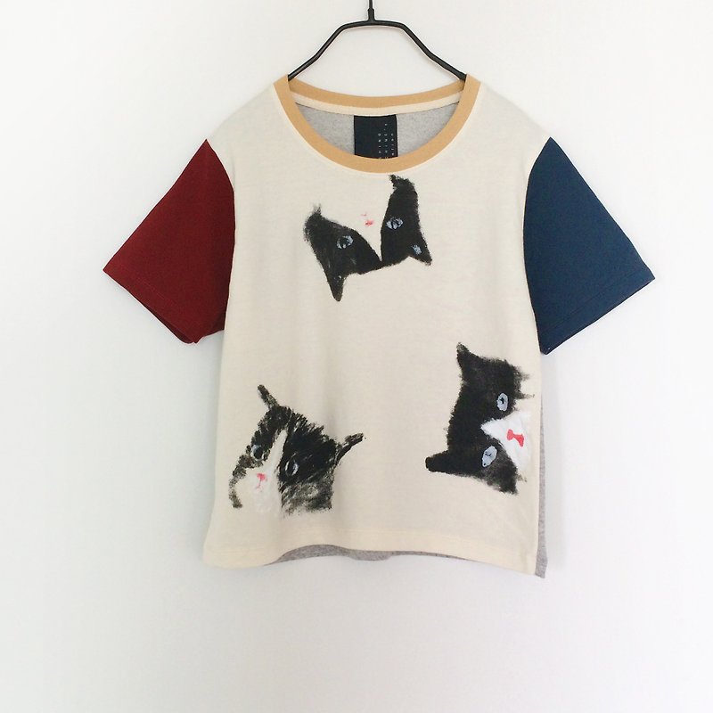 cat cat cat short sleeve crop top - 女装 T 恤 - 棉．麻 多色