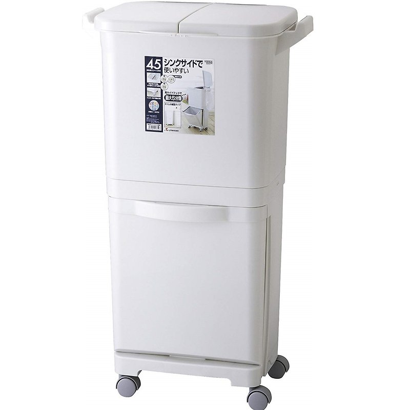 日本RISU H&H 直立双层分类附轮(双盖)式垃圾桶 灰白色 - 垃圾桶 - 塑料 白色