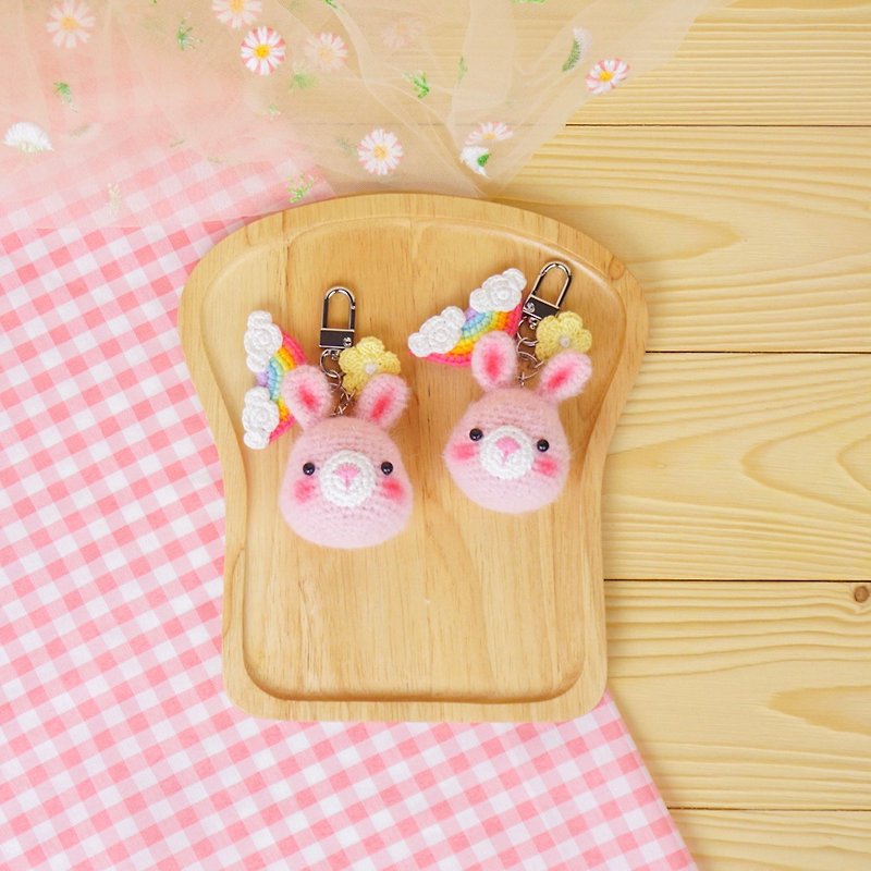 粉色兔子钥匙圈钩针娃娃手工礼品 - 钥匙链/钥匙包 - 棉．麻 粉红色