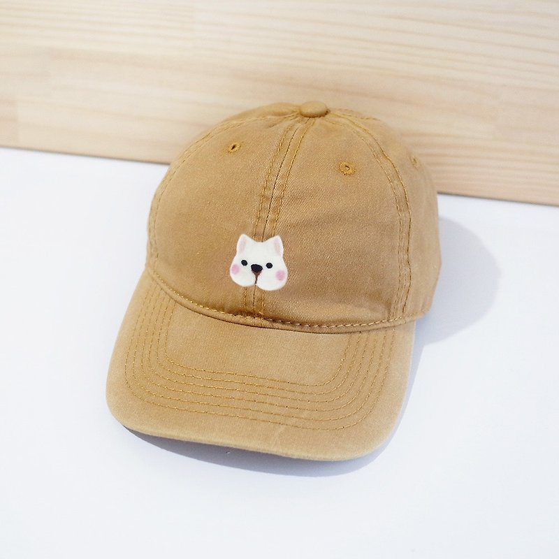 【Q-cute】帽子系列-狗狗头复古风棒球帽 - 帽子 - 棉．麻 多色