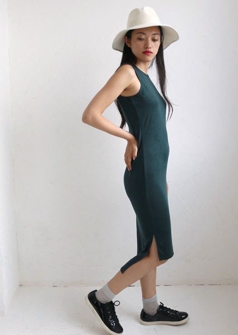 ビリジアングリーンノースリーブワンピース - 洋装/连衣裙 - 羊毛 绿色