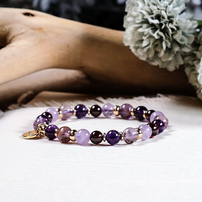 紫水晶 石榴石 手链 天然矿石 - 手链/手环 - 玉石 紫色