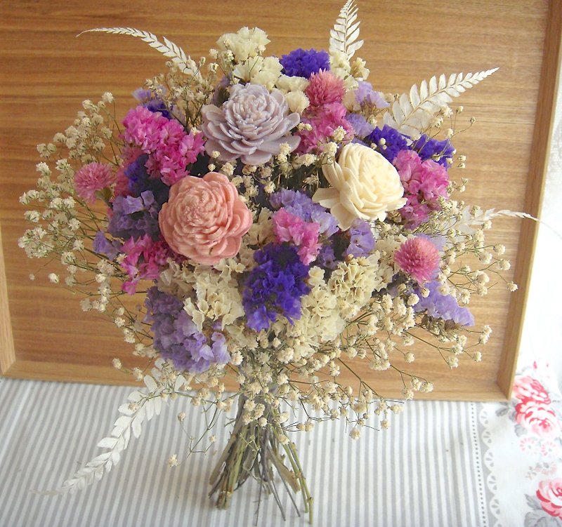 浪漫羽翼粉紫色系 新娘捧花  干燥花束 永生花  生日礼物   - 干燥花/捧花 - 植物．花 紫色