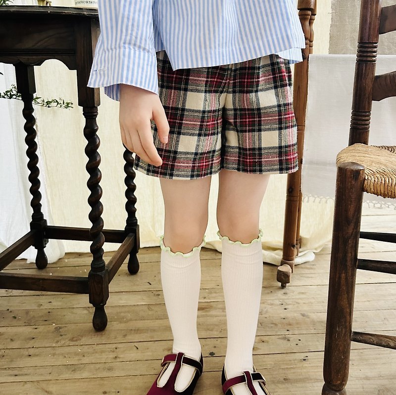 苏格兰格纹休闲短裤 / 裤子 童装 - 童装裤 - 棉．麻 红色