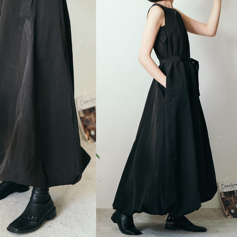 岛山DARK质感立体长裙 - 2色 - 岛山黑 - 洋装/连衣裙 - 其他人造纤维 黑色