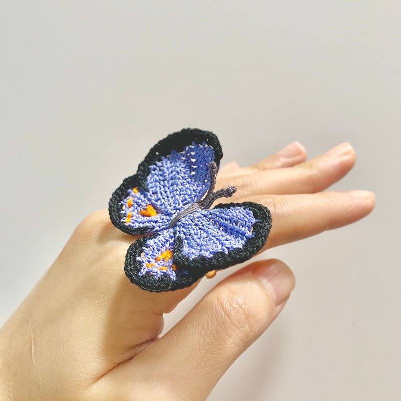 Butterfly • 蝶 | 编织戒指ring | 可调节 Silver925 指环 蝴蝶 - 戒指 - 棉．麻 蓝色