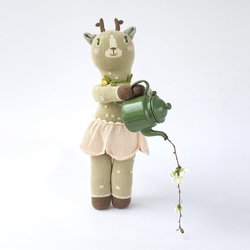 美国 Blabla Kids | 纯棉针织娃娃(大只)粉裙卡其色麋鹿 1-04-048 - 玩偶/公仔 - 棉．麻 卡其色