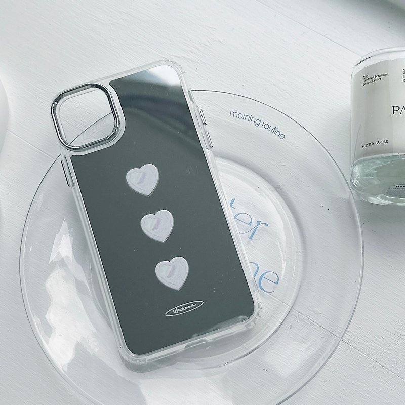 幻彩爱心加厚防摔金属按钮镜面手机保护壳 - 手机壳/手机套 - 塑料 银色