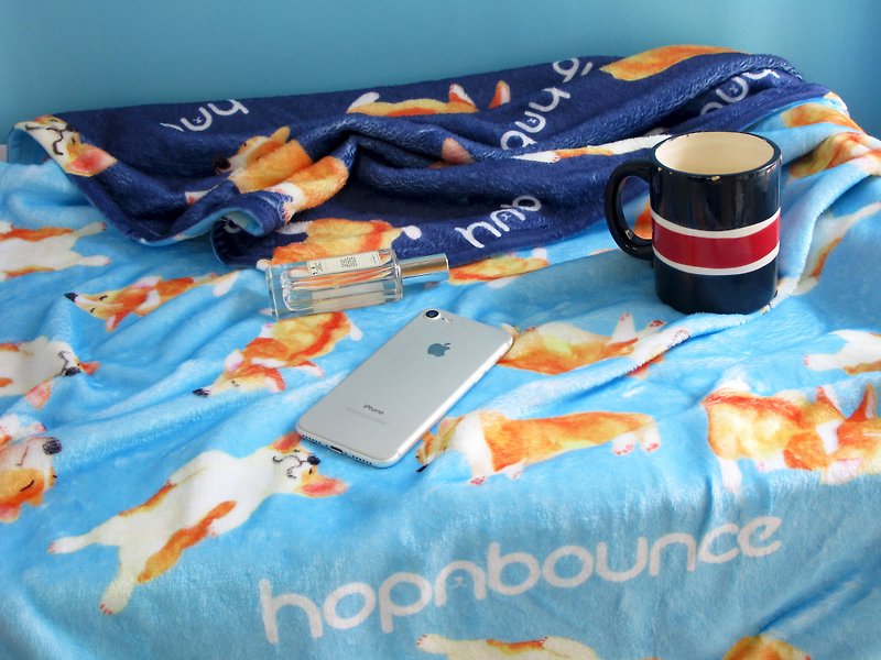 柯基 哥基 毛毯 小狗 空调毯 暖暖毯 被毯 披毯 保暖毯 宠物盖毯 - 被子/毛毯 - 棉．麻 蓝色