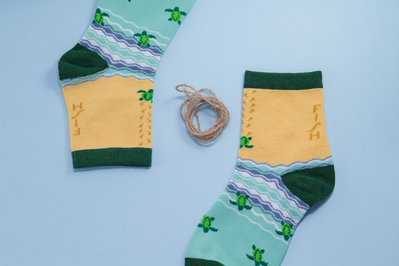 绿蠵龟宝宝袜 *黑潮合作商品 - 袜子 - 棉．麻 绿色