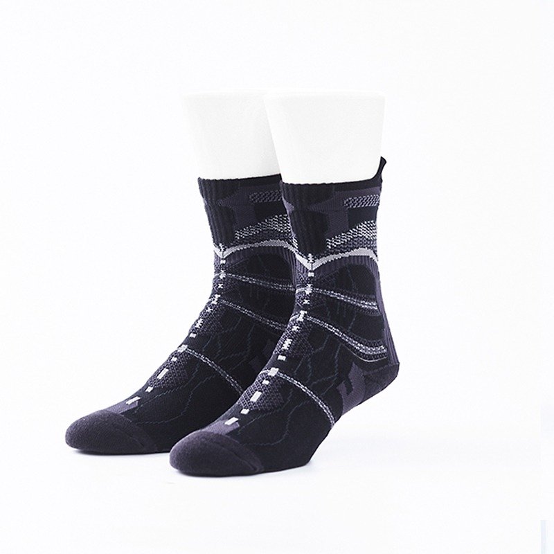 NIAR 黑灰 － 中筒休闲袜 - 袜子 - 棉．麻 黑色