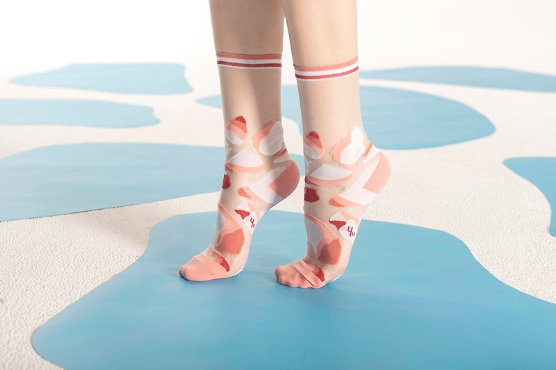 冰河湖 透明中筒袜 - 袜子 - 鲑鱼 - 袜子 - 尼龙 粉红色