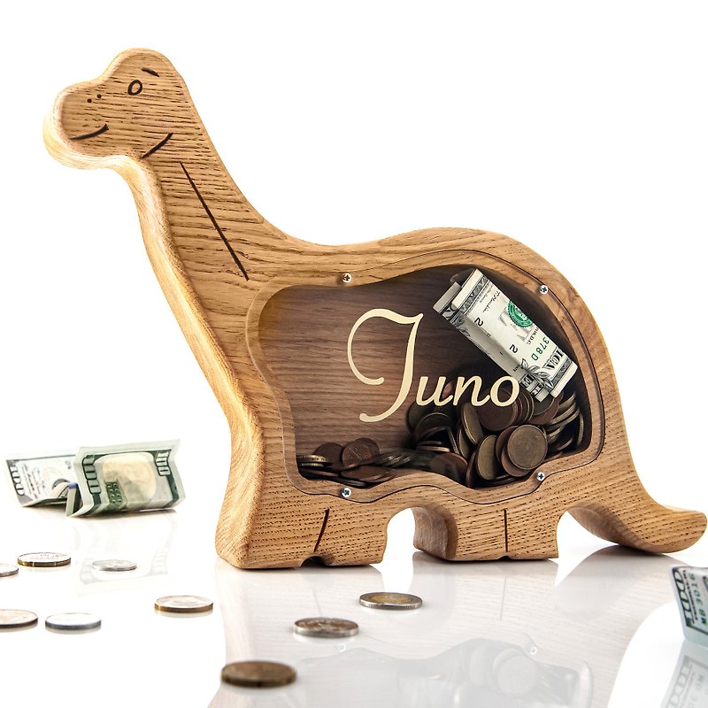 Personalized Dinosaur piggy bank for boys or for girls christmas Customized gift - 储蓄罐 - 木头 