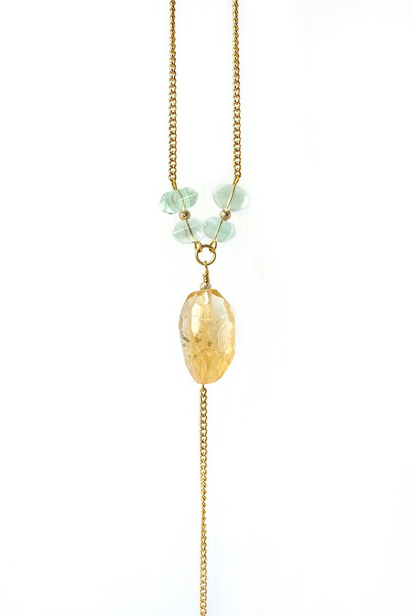 Air of Spring 春天的色彩 // 黄水晶 + 青色萤石项链，金色不锈钢链条 - 项链 - 宝石 金色