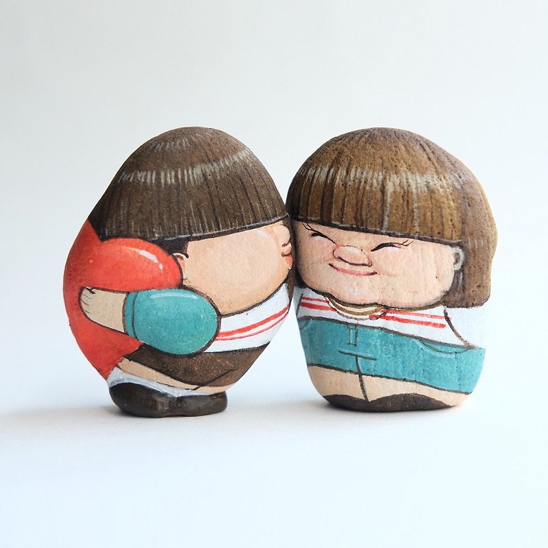 Kiss romantic doll, 石头绘画,手工制作的礼物 - 玩偶/公仔 - 石头 红色