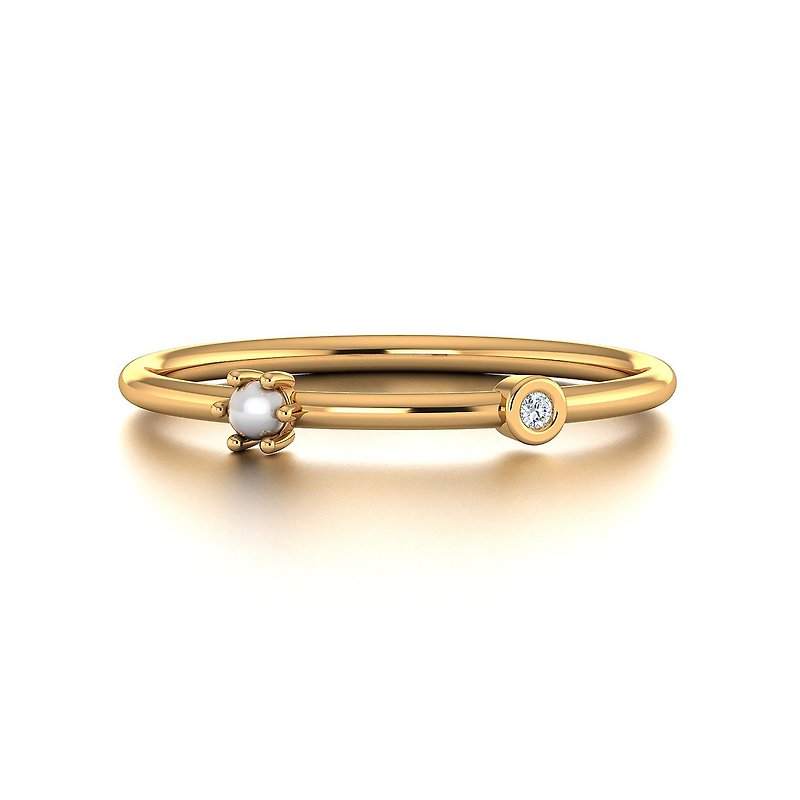 【PurpleMay Jewellery】纯18K黄金简约小钻石戒指 婚戒订制 R013 - 戒指 - 其他金属 金色