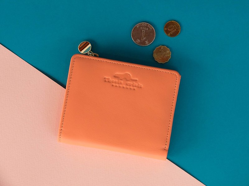 PEONY - SMALL WALLET/COIN PURSE MADE OF SOFT COW LEATHER FROM ITALY-PINK/ORANGE - 皮夹/钱包 - 真皮 橘色