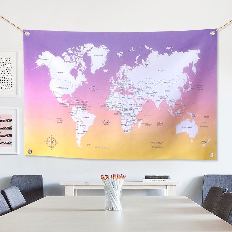 定制化世界地图挂布 布幔 壁幔 暮色希望 - 墙贴/壁贴 - 其他材质 紫色