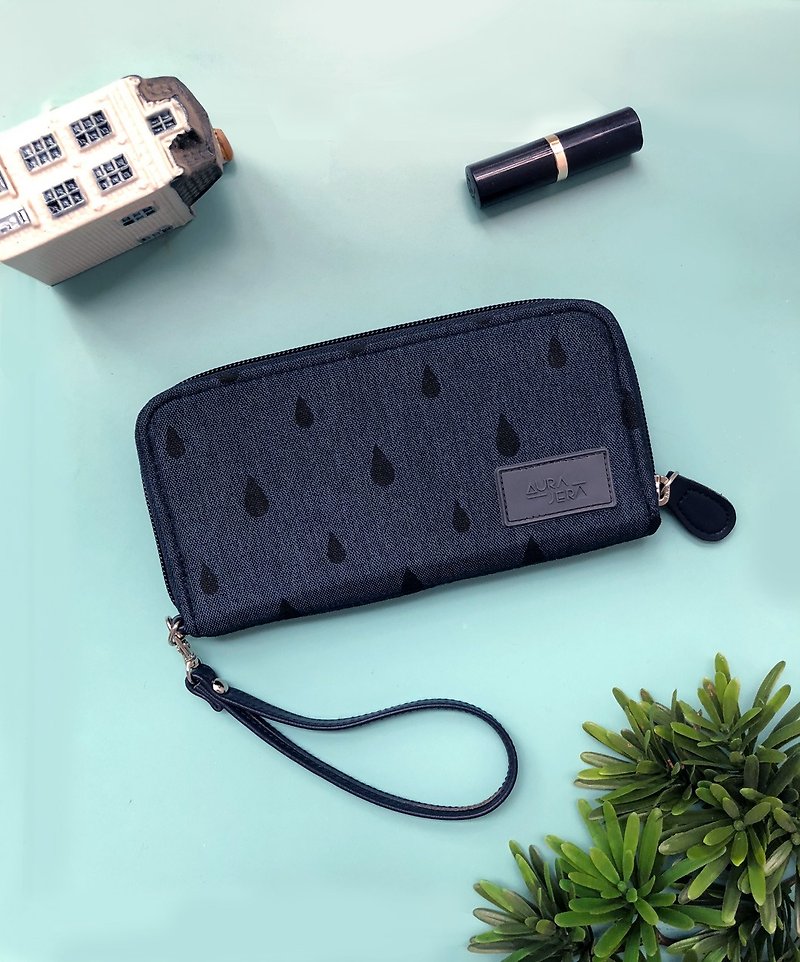 dark blue printed wallet,mobile phone wallet - 皮夹/钱包 - 聚酯纤维 蓝色