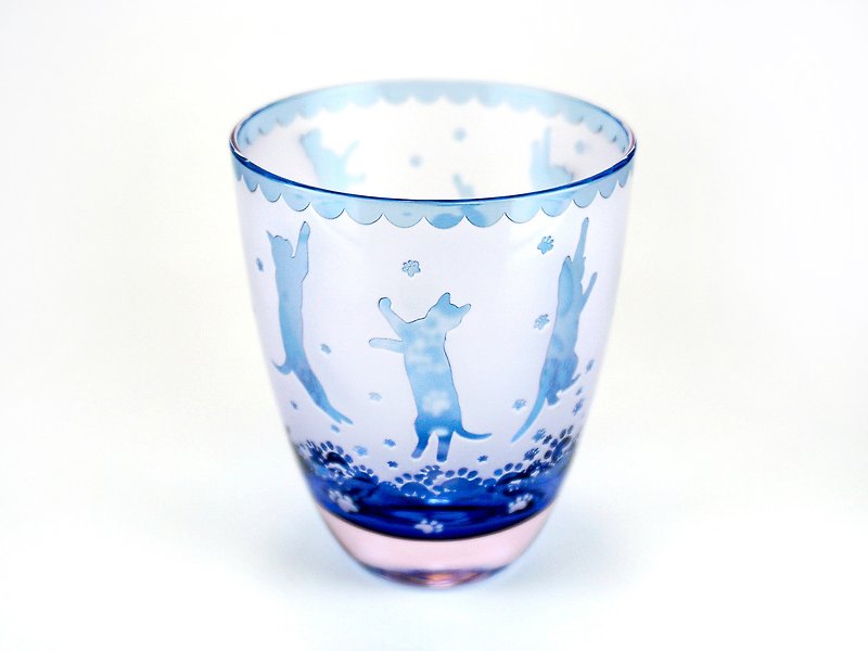 跳び猫のカーブグラス【天薄紅】 - 茶具/茶杯 - 玻璃 多色