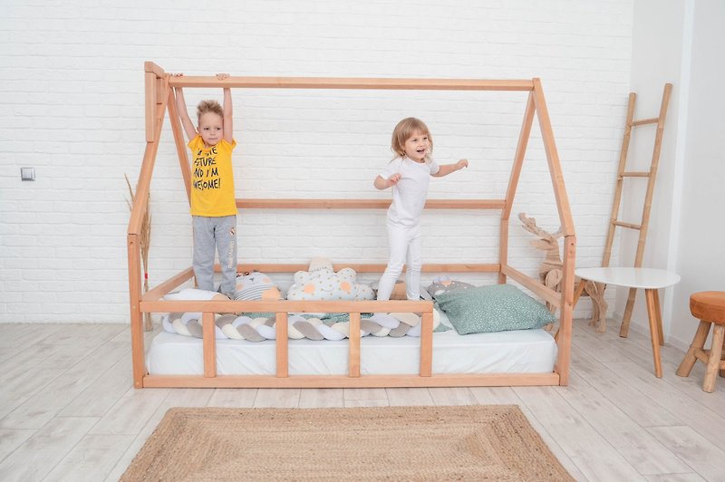 Kids Furniture Toddler Floor House Wood Montessori Platform Bed Frame - 儿童家具 - 木头 