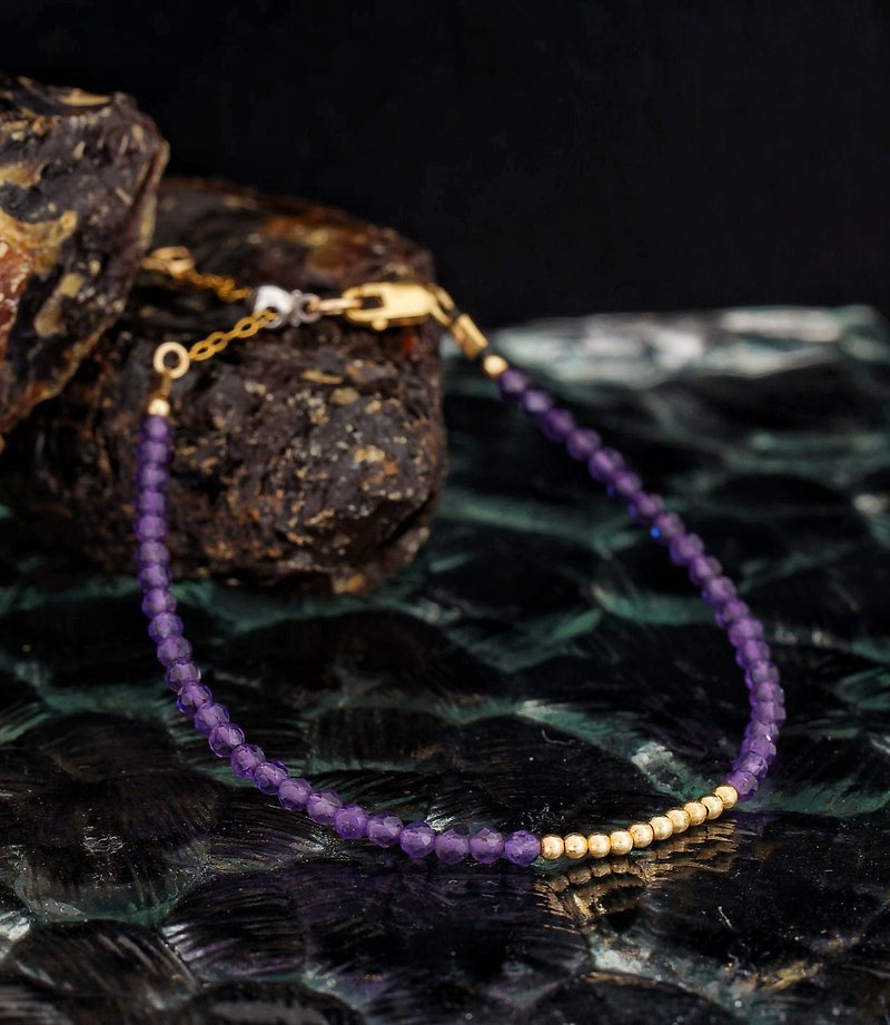 记忆合金水晶手链系列 紫水晶石 14K包金 GF 手链 - 手链/手环 - 宝石 紫色